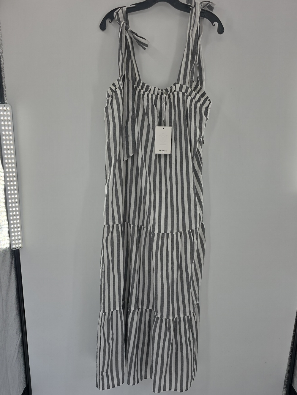 ANDREE BY UNIT Black & White Striped Tie-Shoulder Maxi Dress